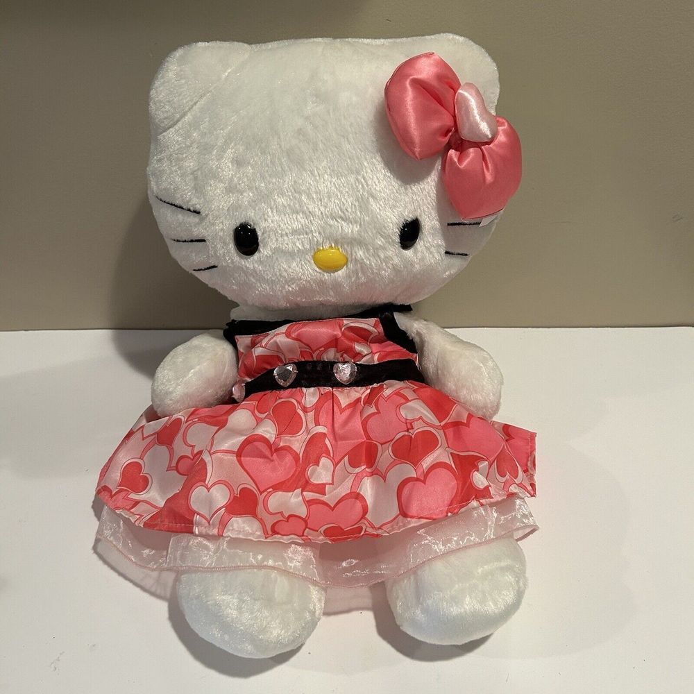 Hello Kitty Build A Bear Plush Doll White Sanrio Pink Heart OG Bow 18" Sound